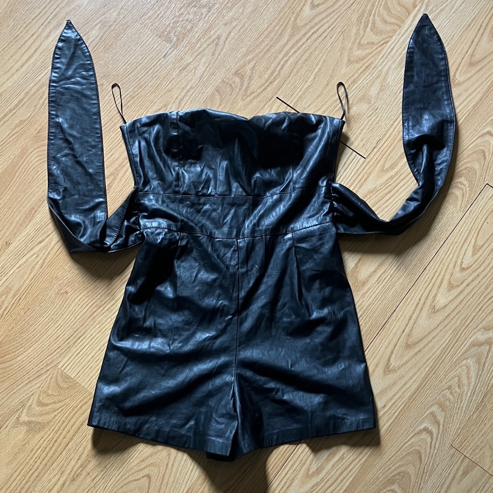 Bershka Black Strapless Leather Jumpsuit